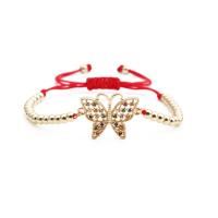 Cubic Zirconia Micro Pave Brass Bracelet with Nylon Cord Butterfly gold color plated adjustable & micro pave cubic zirconia mixed colors nickel lead & cadmium free 180-210mm Sold By PC