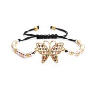 Cubic Zirconia Micro Pave Brass Bracelet with Nylon Cord Butterfly plated adjustable & micro pave cubic zirconia mixed colors nickel lead & cadmium free 170-220mm Sold By PC