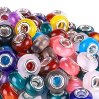 Europeo bolas de resina, con metal, chapado en color de plata, Bricolaje, color mixto, 15x10mm, agujero:aproximado 5mm, 100PCs/Bolsa, Vendido por Bolsa