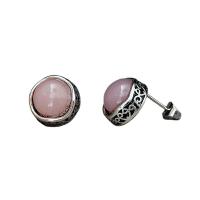 Natural Quartz Earrings Brass with Rose Quartz plated for woman mixed colors 13mm Sold By Pair