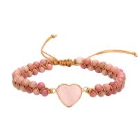 Gemstone Woven Ball Bracelets Rhodochrosite Heart plated fashion jewelry & Unisex pink Length 14-28 cm Sold By PC