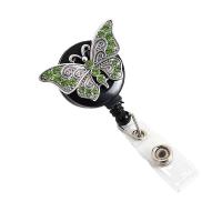 Zinc Alloy Badge Holder with Plastic Butterfly plated with rhinestone nickel lead & cadmium free Sold By PC