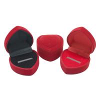 Flocking Fabric Enkel ring box, Hjärta, för kvinna, fler färger för val, nickel, bly och kadmium gratis, 48x50x35mm, Säljs av PC