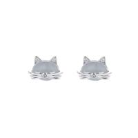 Cat's eye oorbellen, Messing, met Cats Eye, micro pave zirconia & voor vrouw, zilver, 7x10mm, 5paren/Bag, Verkocht door Bag
