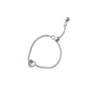 Brass Finger Ring with Sea Opal Heart platinum color plated Adjustable & for woman & faceted US Ring .5 Approx Sold By Bag