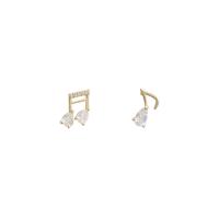 Cubic Zirconia Micro Pave Brass Earring Music Note real gold plated fashion jewelry & micro pave cubic zirconia & for woman golden Sold By Pair
