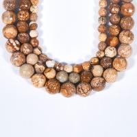 Picture jaspis perler, Picture Jasper, Runde, poleret, du kan DIY & facetteret, blandede farver, Solgt Per Ca. 38 cm Strand