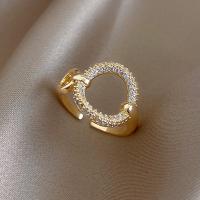 Zinc Alloy Manchet Finger Ring, met Cubic Zirconia, plated, Verstelbare & voor vrouw, gouden, 17mm, Verkocht door PC
