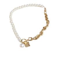 Collar de perlas de plástico, aleación de zinc, con Perlas plásticas, para mujer, dorado, longitud 46 cm, Vendido por UD