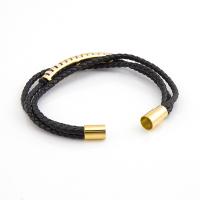 Bracelet cordon en cuir, Acier titane, avec cordon en cuir, unisexe, plus de couleurs à choisir, Longueur 19.5 cm, Vendu par PC