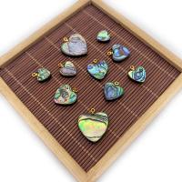 Natural Abalone Shell Pendants with Brass Heart gold color plated 10-20m Sold By PC
