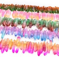 Natürliche gefärbten Quarz Perlen, Klarer Quarz, Unregelmäßige, facettierte & zweifarbig, keine, 8-10mmx20-30mm, ca. 60PCs/Strang, verkauft von Strang