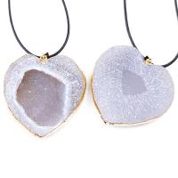 Druzy Necklace, Ice Quartz Agate, with Brass, Heart, gold color plated, druzy style & Unisex, grey, 50-52mm, Length:Approx 17.72 Inch, Sold By PC