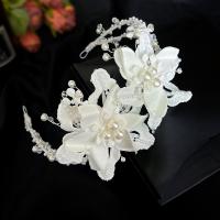 Haarreif, Stoff, mit Kunststoff Perlen, handgemacht, für Braut, weiß, 420mm, verkauft von PC
