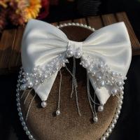 Cloth Bowkont Hair Clip with Plastic Pearl handmade for bridal Sold By PC