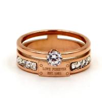 Titanium Steel Finger Ring rose gold color plated & for woman & with rhinestone US Ring Sold By PC