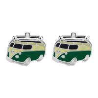 Cufflinks Zinc Alloy Bus platinum color plated for man & enamel green Sold By Pair