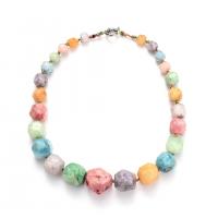 Agate Necklace with Polyester & Zinc Alloy Round silver color plated Unisex multi-colored 28mm 12mm Length 50-52 cm Sold By PC