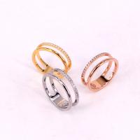 Titanium Steel Finger Ring plated & for woman & with rhinestone & hollow 5.60mm US Ring Sold By PC