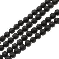 Perles de lave naturelle, lave volcanique, Rond, DIY, noire, 12x12x12mm, Vendu par 38 cm brin