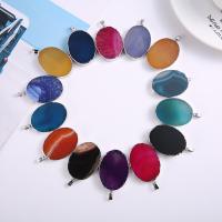 Agate Jewelry Pendants with Brass Flat Oval silver color plated fashion jewelry Sold By PC