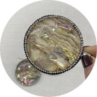 Natural Abalone Shell Pendants with Shungite & Rhinestone Clay Pave & Brass Round silver color plated DIY 48mm Sold By PC
