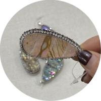 Natural Abalone Shell Pendants with Rhinestone Clay Pave & Brass Teardrop silver color plated DIY Sold By PC