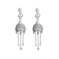 Cubic Zirconia Micro Pave Brass Earring platinum plated micro pave cubic zirconia & for woman nickel lead & cadmium free Sold By Pair