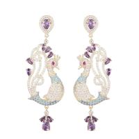 Cubic Zirconia Micro Pave Brass Earring Peacock plated micro pave cubic zirconia & for woman & hollow nickel lead & cadmium free Sold By Pair