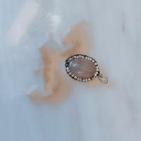 Agate Earring with Rhinestone Clay Pave & Stainless Steel Ellipse silver color plated Sold By PC