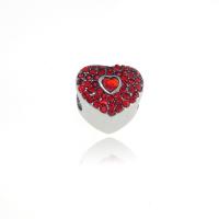 316L Stainless Steel European Large Hole Beads Heart silver color plated with rhinestone Sold By PC