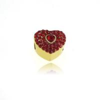 316L Stainless Steel European Large Hole Beads Heart gold color plated with rhinestone Sold By PC