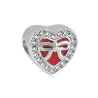 Titanium Steel European Large Hole Beads Heart Vacuum Ion Plating faceted & with rhinestone 10-15mm Sold By PC