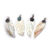 Natural White Shell Pendants with Rhinestone Clay Pave Leaf & DIY white Sold By PC