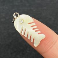 Trochus Shell Pendant Fish Bone DIY & with rhinestone white Sold By PC