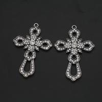 Rhinestone Pendant Iron Cross with rhinestone silver color 68mm Sold By PC