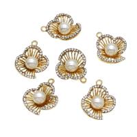 Moda hierro colgantes, fundición, con Perlas plásticas, con diamantes de imitación, dorado, 25mm, Vendido por UD