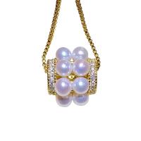 Srebrny naszyjnik z perłami, Perła naturalna słodkowodna, ze 925 Srebro & Sześcienna cyrkonia, Platerowane w kolorze złota, dla kobiety, biały, 12mm, długość około 15.75 cal, sprzedane przez PC