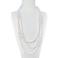 Sötvatten Pearl tröja kedja halsband, Freshwater Pearl, Rund, för kvinna, vit, 6-10mm, Längd Ca 35.43 inch, Säljs av PC