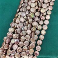 Coin odlad sötvattenspärla pärlor, Freshwater Pearl, Button Shape, DIY, mörkt lila, 13-14mm, Såld Per Ca 14.84 inch Strand
