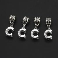 Zinc Alloy Pendant Letter C with rhinestone silver color 26mm Sold By Bag