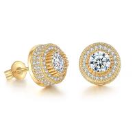 Cubic Zirconia Micro Pave Brass Earring Round plated Unisex & micro pave cubic zirconia nickel lead & cadmium free Sold By Pair