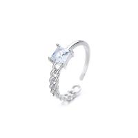Cubic Zircon Brass Finger Ring Adjustable & micro pave cubic zirconia & for woman silver color 17mm Sold By PC