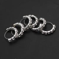 Iron Hoop Earring for woman & with rhinestone silver color 34mm Sold By Bag
