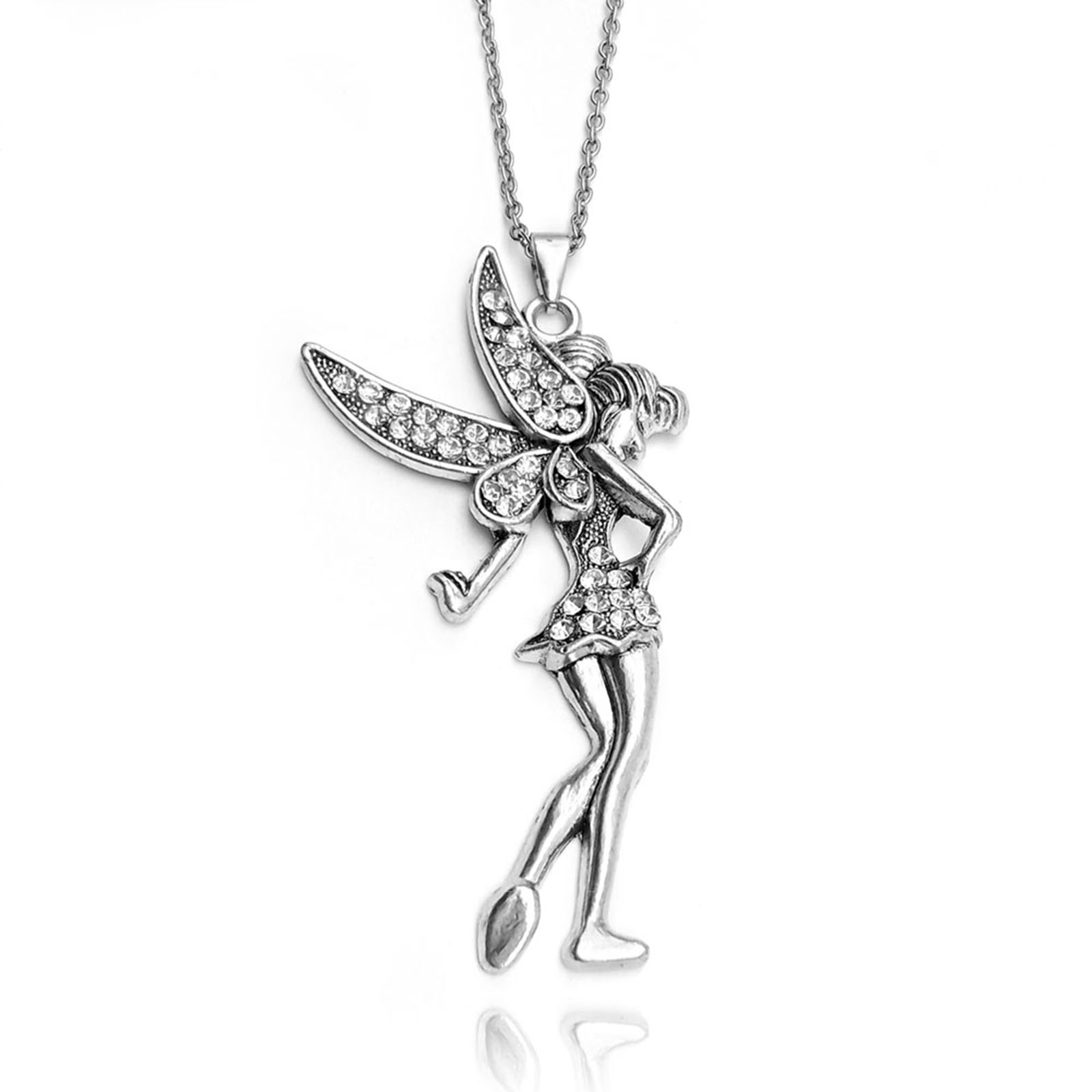 Zinc Alloy Sweater Chain Necklace with Resin Rhinestone Angel plated can be used as necklace or sweater necklace silver color Length 30 cm Sold By PC