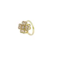Rhinestone Finger Ring Brass Four Leaf Clover plated for woman & with rhinestone nickel lead & cadmium free US Ring Sold By PC