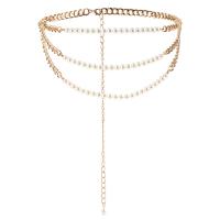 aleación de zinc cadena de cintura, con Perlas plásticas, multicapa & para mujer, dorado, libre de níquel, plomo & cadmio, longitud aproximado 113 cm, Vendido por UD