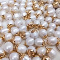 Colgantes de Perlas Freshwater, Perlas cultivadas de agua dulce, con metal, chapado en color dorado, unisexo, Blanco, 9-10mm, Vendido por UD