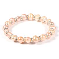 Freshwater Cultured Pearl Bracelet Freshwater Pearl with Brass Round platinum color plated Unisex & with rhinestone 9mm 6mm Length Approx 7.48 Inch Sold By PC