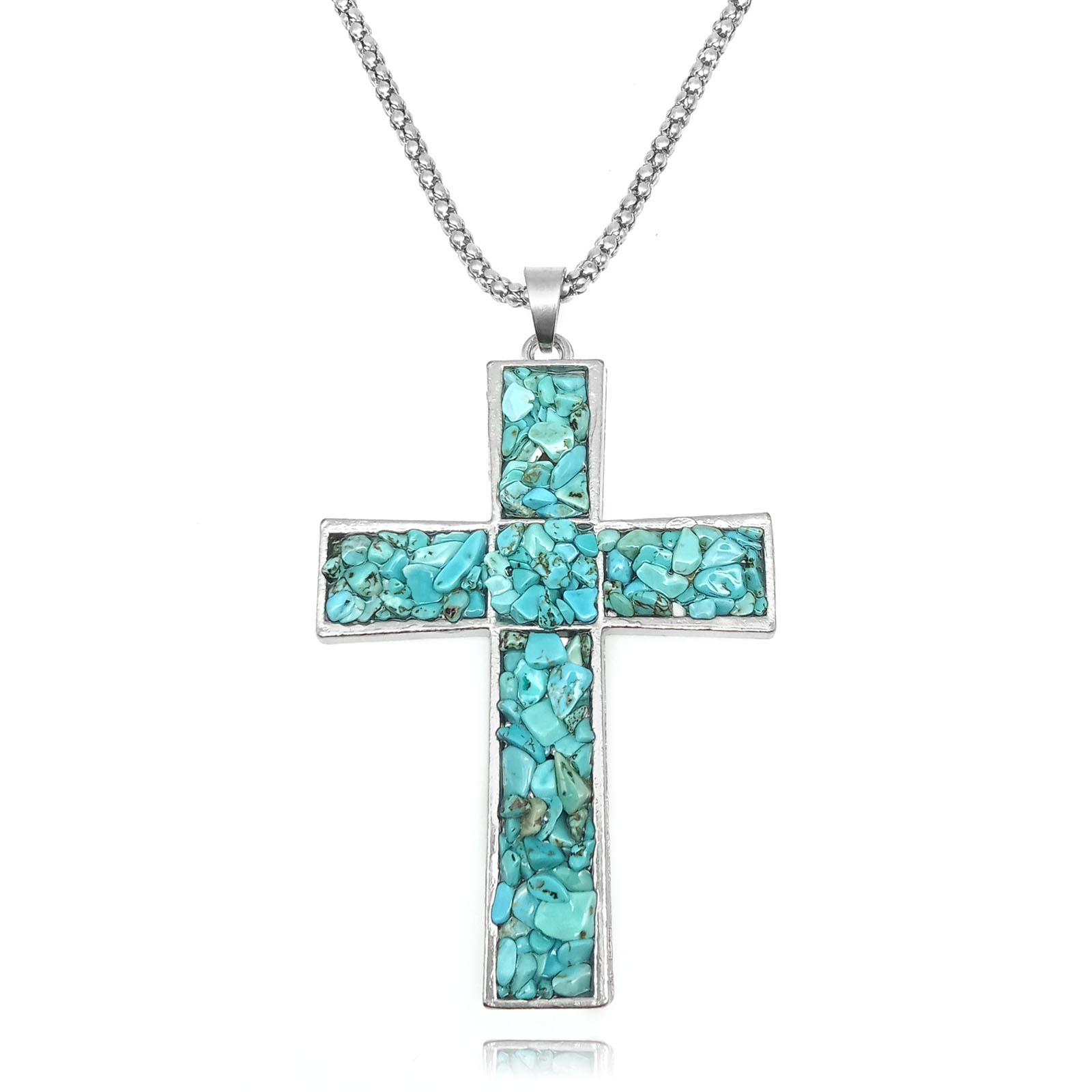 Collier en alliage de zinc Pull, avec pierre gemme, croix, peut être utilisé comme collier ou collier de chandail, plus de couleurs à choisir, 55x80x6mm, Longueur 35 cm, Vendu par PC